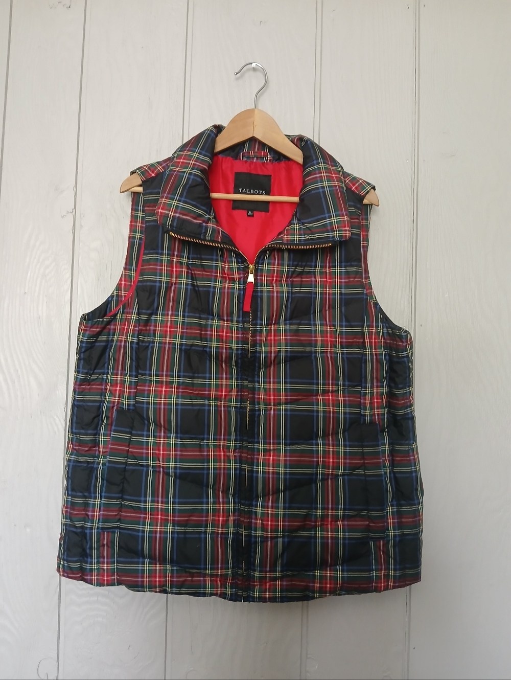 Talbots Plaid Down Quilted Puffer Vest Size XL